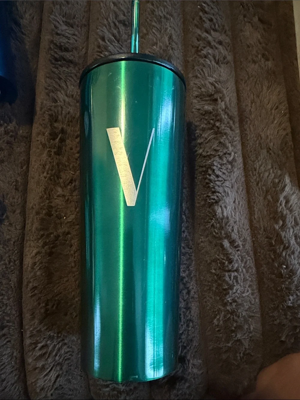 Metallic Blue and Teal Insulated Tumbler with Straw - Monogram V